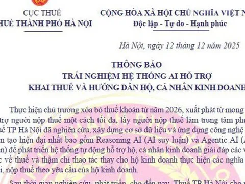 Thuế TP Hà Nội thông báo nóng