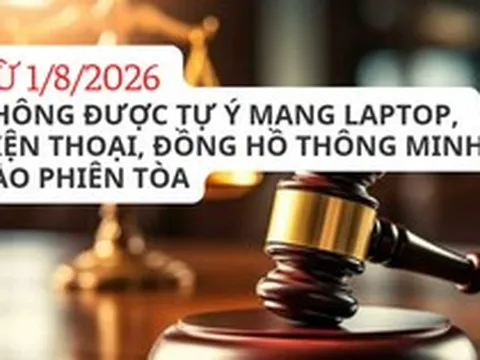 Từ 1/8, không được tự ý mang laptop, điện thoại, đồng hồ thông minh vào phiên tòa